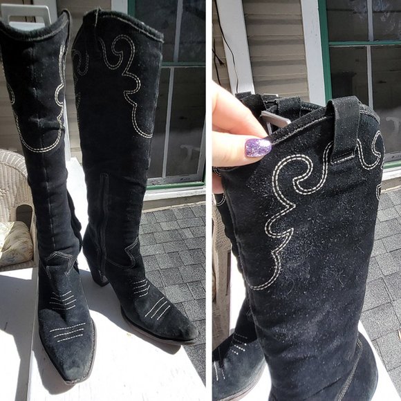 Via Spiga Blizza Sexy Western Embroidered Suede Cowgirl Pointed boots in Black - Picture 11 of 15